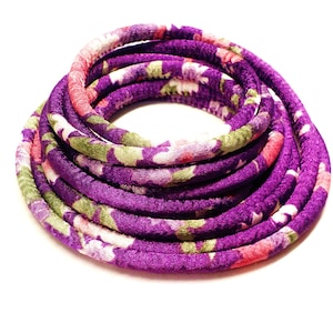 Lila Japanischer Stil Stoff Satin Kordel, Runde Blumen Kordel, Textil Kordel, Stoff Seil, Textil Schmuck, 6.5 mm - 1 Yard / 92 cm (1 Stück)