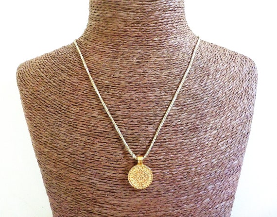 Mayas Calendrier Pendentif Plaqué Or Disque Mayas Charme Ancien Maya Civilisation Maya Double Face Pendentif Disque 16mm 1 Pièce - 