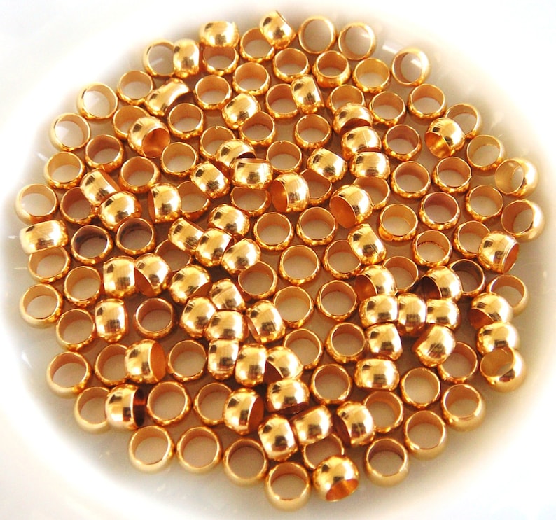 Ideal for Round 2mm Cord High Quality Gold Plated over Brass Round Crimping Beads - 25 pcs Nickel /& Lead Free Crimp Bead \u00d82.7mm 4x2.5mm