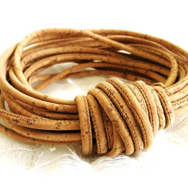 Cork Cord, Round Cork Cord, Vegan Natural Cork Cord 3mm - 40cm/15,7" approx. 1 piece