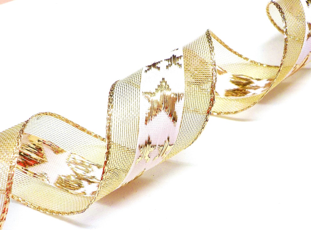 Gold Metallic Ribbon Star, Sparkle Wired Ribbon, Christmas Home Decor ...