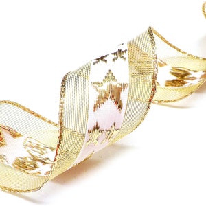 Gold Metallic Ribbon Star, Sparkle Wired Ribbon, Christmas Home Decor, Card Hat Jewelry Bag Shoe Bow Making Ribbon 30mm - 1 yard