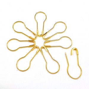 Gold Plated Bulb Safety Pins, Garment Pins, Hang Tag Pin, Calabash Pins, Gourd Pins, Charm Holder, Safety Pin Locking Stitch Maker - 10 pcs