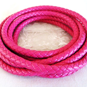 Fuchsia Braided Vegan Leather Cord, Faux Leather 7-8mm Cord, Perfect for Bracelets or Necklaces, Sold in 40cm/15,7&quot; Lengths- 1 piece