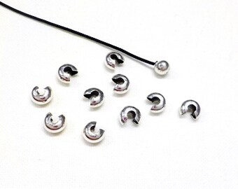 20 Stück Crimp Beads Knoten Abdeckung, Hochwertige Messing Versilberte Abdeckung Perlen, Crimp Perlen 4 x 5 mm (Ø 1,5 mm) - 20 Stück
