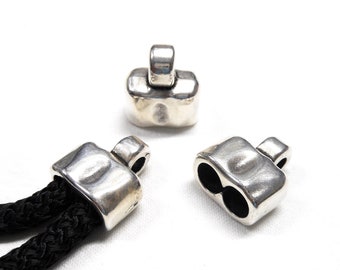 Silver Plated Double End Caps, Double Terminator, Double Cord Ends, Leather Edges, End Caps for Round Cord 5mm, 15x15mm (Ø 5.5mm each) - Pk2