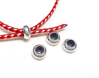 Zilveren stopkralen met rubberen buis, schuifstopperkralen Slimme rondelle sluitingen voor verstelbare armbanden voor 2 koorden van elk 1,5 mm - 2 stuks