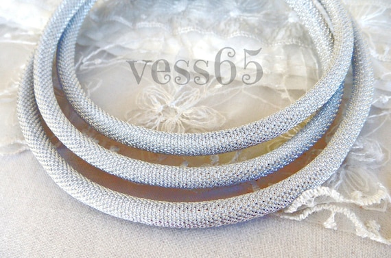 Silver Fabric Cord, Glitter Effect Cord, Stitched Fabric Cord, Semisoft Metallic Thread Cord, Textile Cord 6mm - 1Yard/92cm (1 piece)