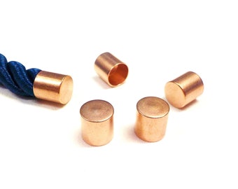 Tapas de extremo de oro rosa de 9x9 mm (sin bucle ni orificio) para cordón de 8 mm, borde de cordón, sombrero de latón, tapas de extremo de latón, terminadores de cordón (Ø 8,2 mm) - 2 piezas