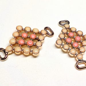 Gold Rhombus Connector with Beige and Pink Enamel, Acylic Rhombus Pendant, Large Necklace Connector, Gold Link Connector 55x32mm - 1 piece