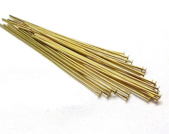 Alfileres de cabeza plana de latón crudo, para joyería con alambre, calibre 21, 50 mm/0,7 mm (2"/0,028") - 25 piezas