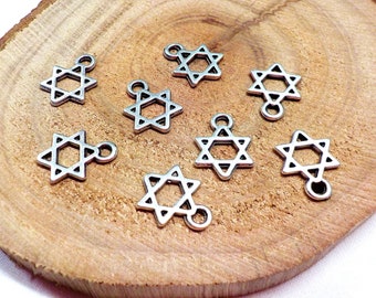 Silver Plated Star of David Charm, Star of David, Hexagram Star Charm, 6 Point Star, Magen Shield Hanukkah Charm, Jewish Charm 9x10mm - 5pcs