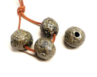 Irregular Round Ceramic Beads, Matte Ceramic Slider, Handmade Greek Ceramic Ball, Organic Round Ceramic Ball, Khaki 23mm (Ø 5mm) -2 pcs