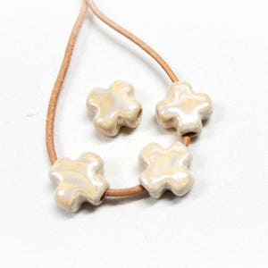 Off White Ceramic Cross Bead, Greek Enameled Ceramic Slider, Ceramic Cross Spacer, Ivory Iridescent Ceramic Cross 12mm (Hole 2mm) - 1 piece
