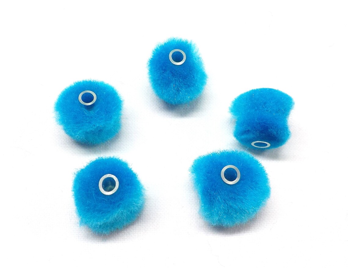 Light Blue Pom Poms With Tube Pom Pom Beads Sliders Earrings Etsy