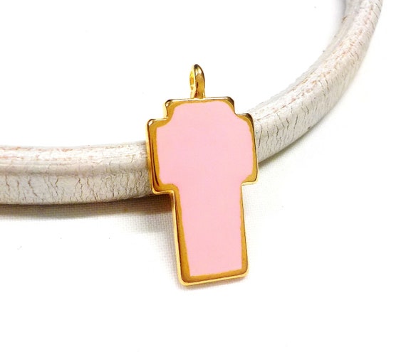 Pink Enamel Cross Pendant, Gold Plated Cross, Large Cross Pendant, Rosary Cross 26x16mm (Hole 2.8mm) - 1 piece