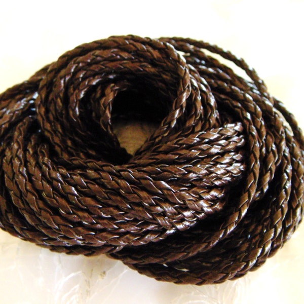 Dark Brown Chocolate Brown Braided Eco Leather Cord, Faux leather 3mm Cord, Sold in 1 Yard/ 0,92 m approx. Lengths