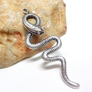 Silver Plated Snake Pendant, Snake Necklace, Snake Earrings, Animal Pendant, Large Snake Pendant 65mm - 1 piece