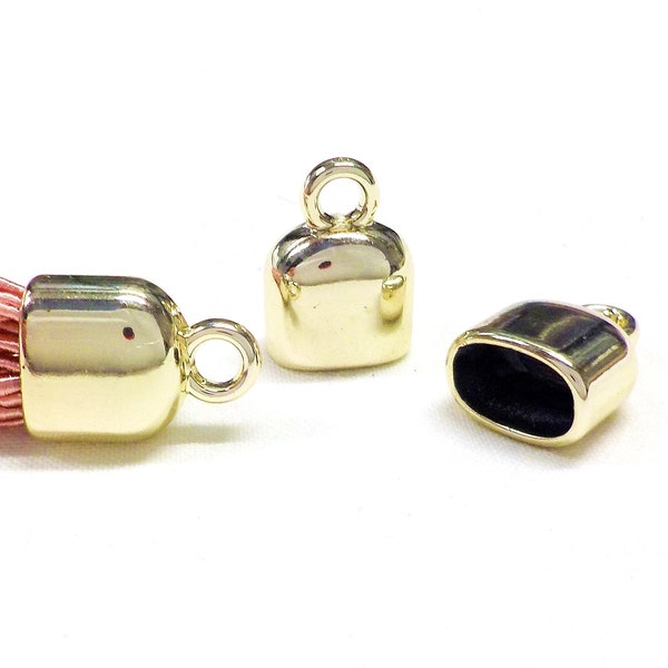 CCB Oval End Cup 12x8.5mm, Yellow Gold Cord Ends, UV Plated Acrylic Terminal, Lightweight Cord End, Hole 10.3x6.4mm - 6 pieces