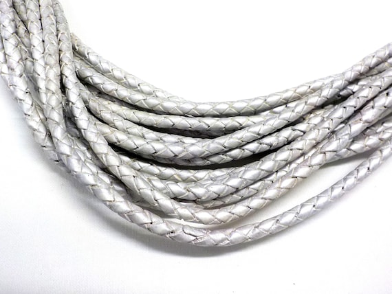 4mm Gray and Blue Dual-tone Braided Leather Cord for Jewelry