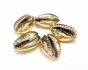 Gold Plated Natural Sea Shell, Back Cut Cowrie Shell Beads, Gold Seashell Beads, Sliced Cowrie Shell Beads, Shell Slider 17 to 20mm - 2 pcs