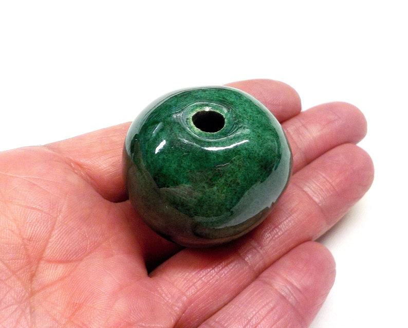 35mm Organic Round Extra Large Ceramic Beads Round Ceramic Beads Handmade Enameled Ceramic 1pc Green Glazed Greek Ceramic