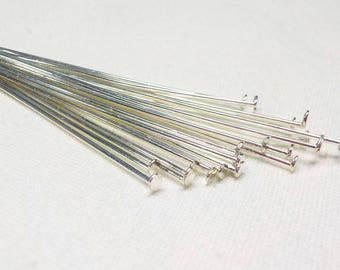 Headpins Silver Plated Over Brass, Flat Head Pins, Wire Wrapping Jewelry, 21 Gauge Headpins, 50mm /0.7mm (2"/0.028") - 25 pieces