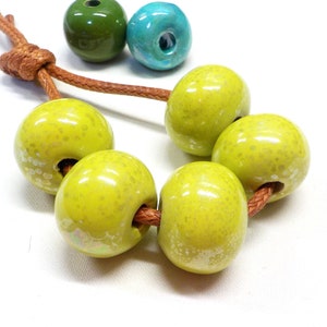 Round Ceramic Beads, Handmade Enameled Ceramic, Glazed Greek Ceramic, Organic Round Large Ceramic Beads, Lemon 14x18mm - 2 pcs