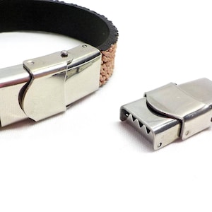Stainless Steel 304 Locking Clasp for 5mm to 10mm Flat Leather Cord, Watch Band Bracelet Clasp, Non Tarnish Anti Rust, 10x3mm - 1 set