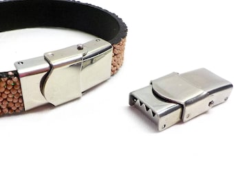 Stainless Steel 304 Locking Clasp for 5mm to 10mm Flat Leather Cord, Watch Band Bracelet Clasp, Non Tarnish Anti Rust, 10x3mm - 1 set