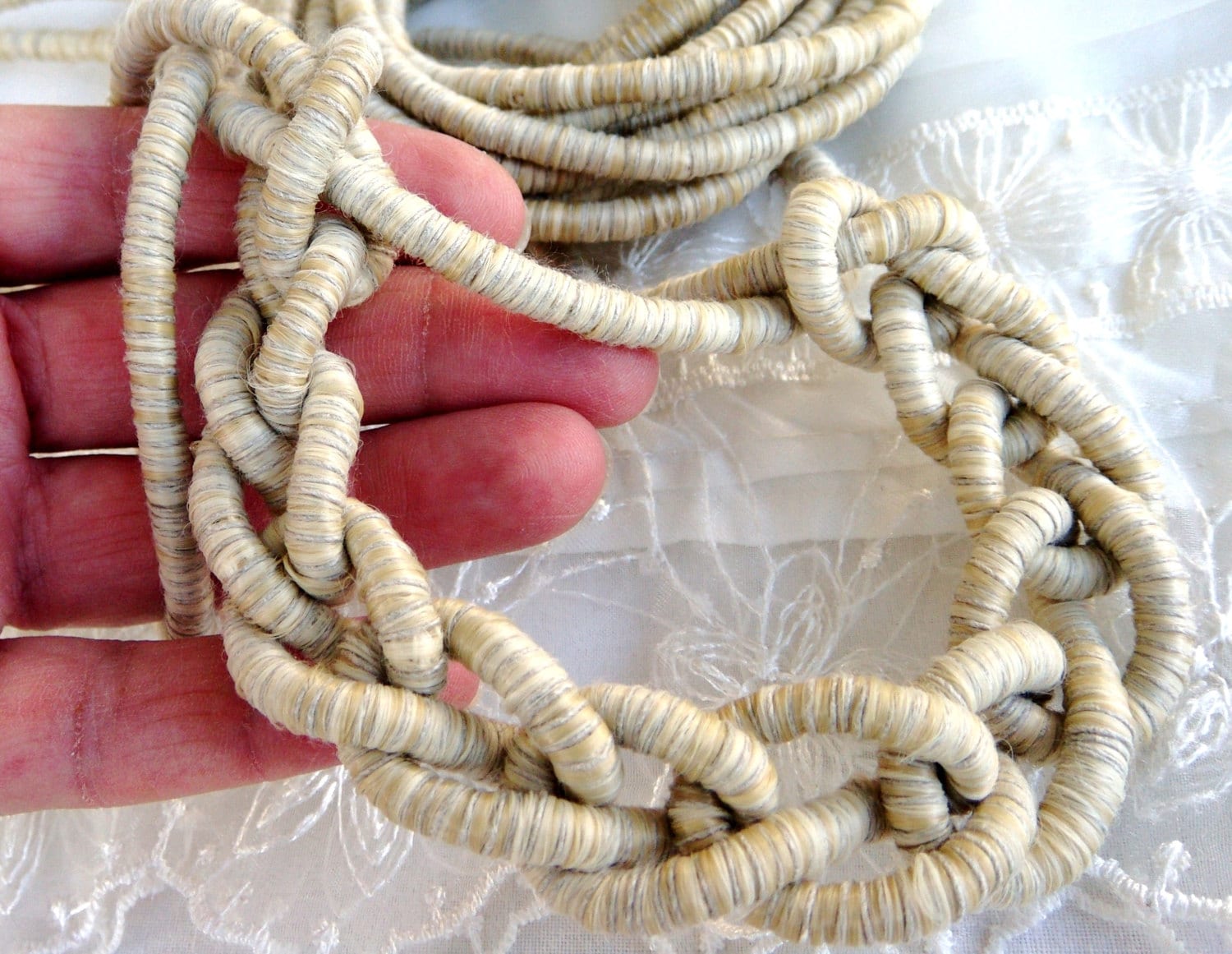 Thread Wrapped Around Rope Black White Wrapped Thread Rope Cord, Covered Cording Fibre Wrap Cord ...