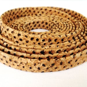 10mm Flat Cork Cord, Cobra Look Natural Brown, Vegan Cork Cord - 8&quot;/20cm 1 piece