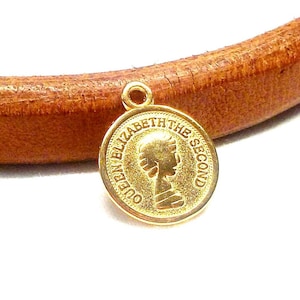 Gold Plated Tiny Queen Elizabeth Replica Coin Charm, Coin Imitation, Earrings Coin Charm, Necklace Charm, Necklace Pendant, 13x15mm - 2pcs