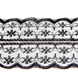 Garniture de ruban de dentelle noire, dentelle de choker, tissu de dentelle, dentelle de bord festonnée double côté, dentelle de mariage de mariée, largeur de 45mm - 1 yard/0.92m (1 pièce)