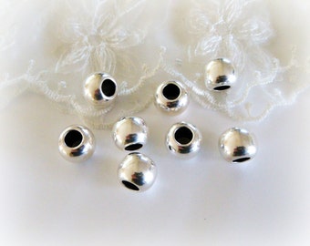 Solid Brass Ball Silver Finished Large Hole Metal Beads Rondelle European Style Round Shape Spacer 12x10mm (Ø 5,2mm) - 2 pcs