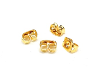 24K Gold Plated Earring Backs, Brass Earring Stoppers, Butterfly Earring Backs, Clutch Earring Backs, Earring Safety Post Holders - 2 pcs