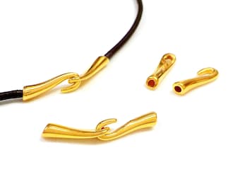 24K Gold Plated Hook and Eye Clasp for 2mm Round Cord, End Cap Cord Terminal Dots Clasp Round Hook Clasp Greek Metal Zamak Cast - 1 set