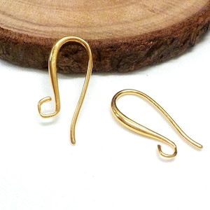 24K Gold Plated over Brass Earring Hooks, Non Tarnish Earring Hooks, French Earwire Hook, Dangle Earrings, Brass Earrings 12x22mm - 2 pcs