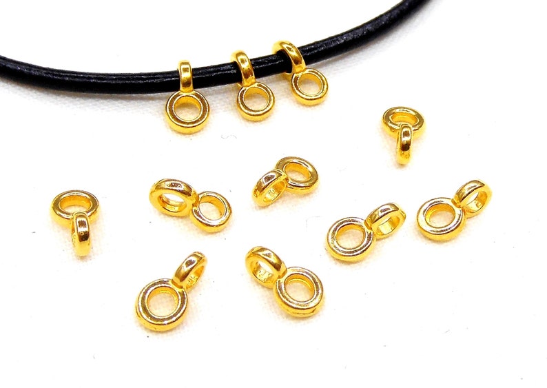 100 Stainless Steel Charm Bail Beads Large Hole, Hanger Beads Gold Color Spacer Beads With Ring Connecting Link Beads With Loop
