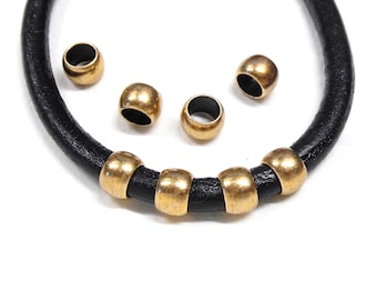 Solid Brass Balls, Bronze Large Hole Metal Beads, Rondelle European Style Round Shape Spacer, Bronze Washer 10x6.8mm (Ø 6.5mm)- 2 pcs