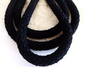 Velvet Round Cord 10mm Black, Semisoft cord  - 1Yard/ 92cm (1 piece)