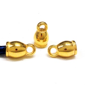 Gold Plated End Caps, Cords Edge, Cord End Hat, Cord Terminators, End Clasps 6.5x11mm, Hole 3.7mm, Ideal for 3-3.5mm Cord - 2 pieces