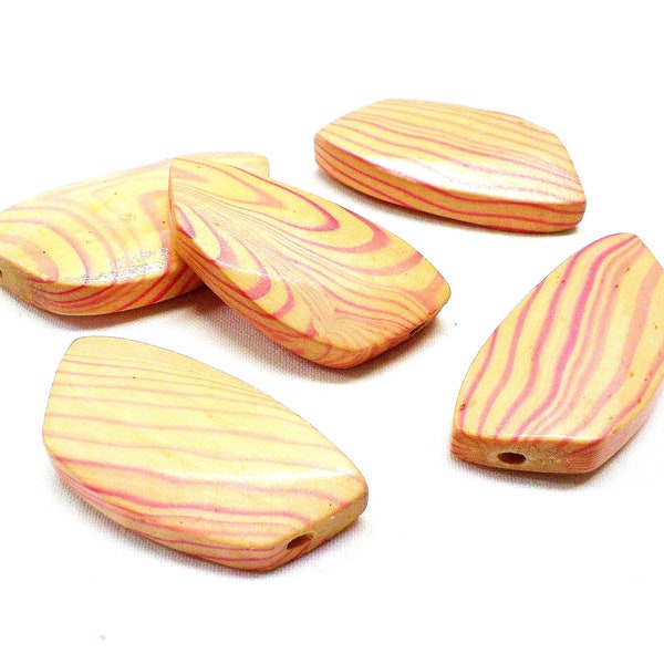 Large Irregular Wooden Beads with Stripes, Irregular Wood Beads, Pink Wooden Beads 42x20mm/ Ø 2mm - 2 pieces