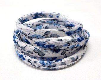 White Blue Japanese Style Fabric Design Cord, Fabric Floral Cord, Textile Cord, Textile Fabric Jewelry, Round Floral Cord 5mm - 1Yard (1 pc)