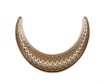 Bronze Necklace Bar, Zig Zag Large Crescent Collar Pendant, Greek Metal Zamak Cast Pendant, Curved Necklace Bar Connector 114x28mm - 1 piece