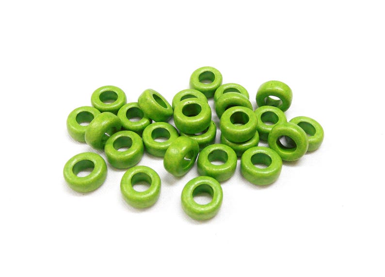 Greek Ceramic Pony Beads, Spacer Beads, Large Hole Tube Beads, Ceramic Slider, Green Matte Finish 10x6mm Ø 5mm 15 pieces image 4