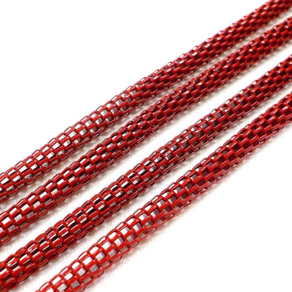 Red Round Steel Chain, Mesh Chain, Net Chain, Colored Round Chain 3mm - 1.9 Feet / 58cm approx.(1 piece)