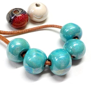 Round Ceramic Beads, Handmade Enameled Ceramic, Glazed Greek Organic Round Large Ceramic Beads, Veraman Iridescent Ceramic 14x18mm - 2 pcs