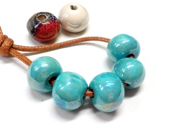 Round Ceramic Beads, Handmade Enameled Ceramic, Glazed Greek Organic Round Large Ceramic Beads, Veraman Iridescent Ceramic 14x18mm - 2 pcs