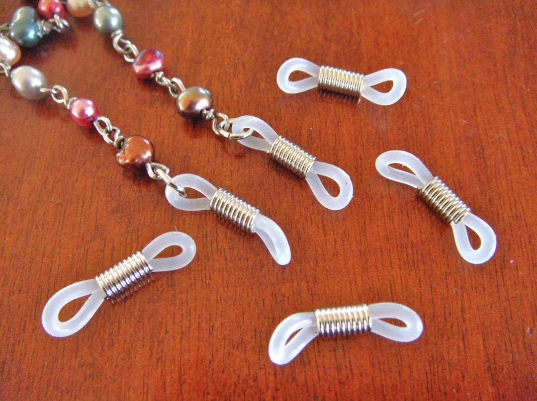 Adjustable Eyeglass Holder Ends, Clear Rubber Silicon Grips With Silver